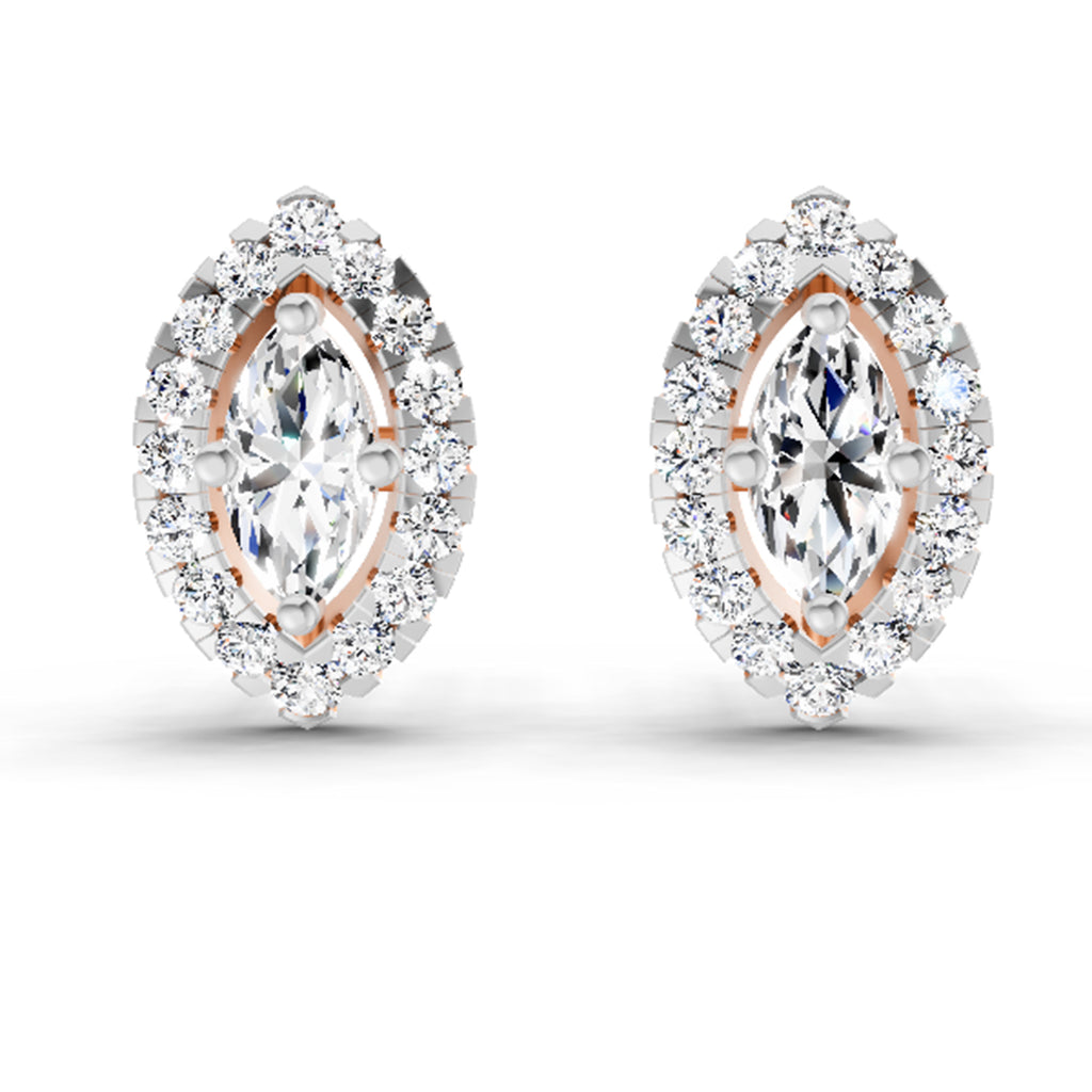 0.66 Ct Marquise Shape Halo Diamond Earrings | 14K Rose Gold