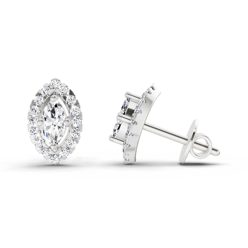0.66 Ct Marquise Shape Halo Diamond Earrings | 14K Rose Gold