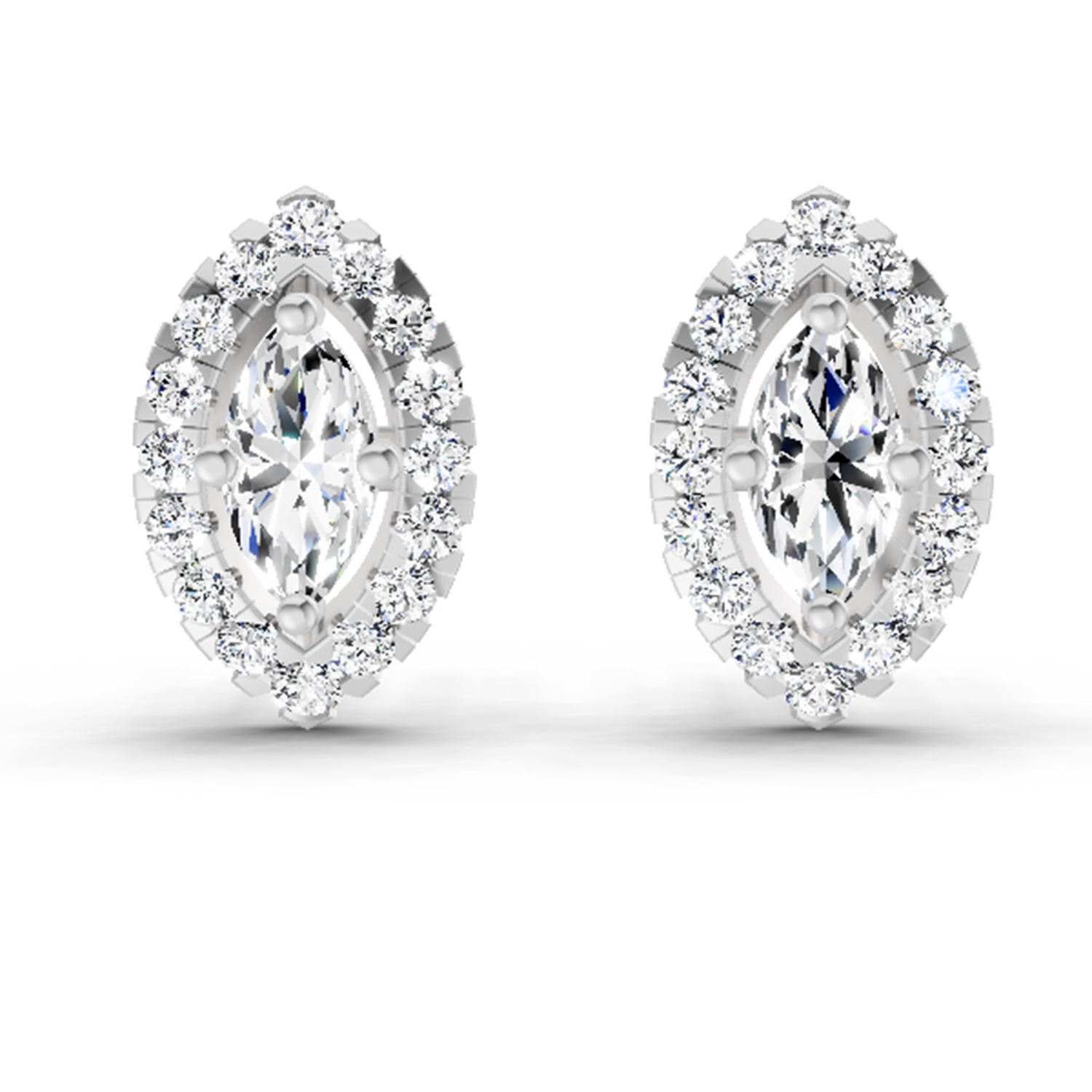 0.66 Ct Marquise Shape Halo Diamond Earrings | 14K White Gold