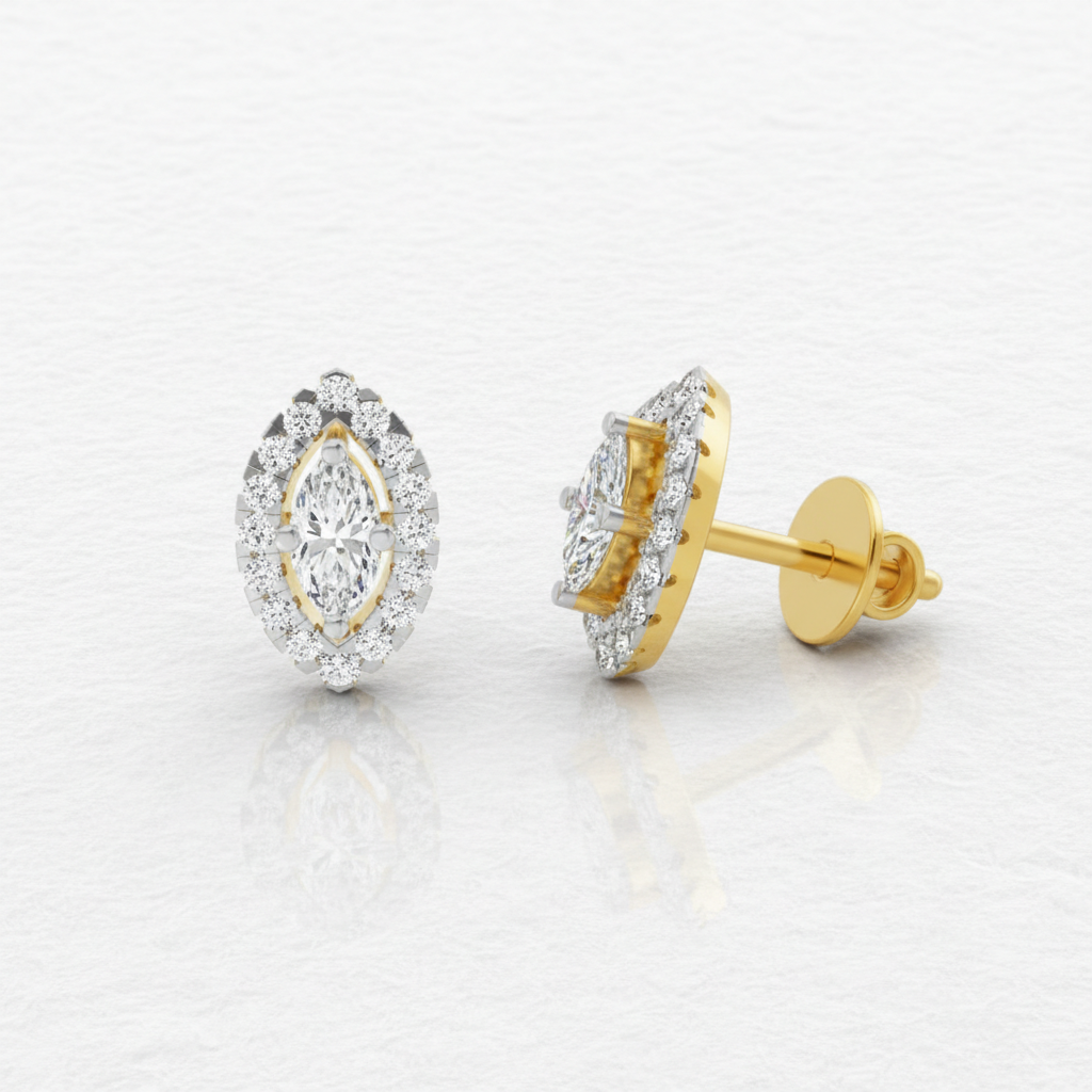 0.66 Ct Marquise Shape Halo Diamond Earrings | 14K Rose Gold