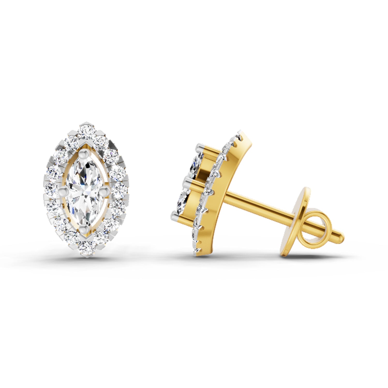 0.66 Ct Marquise Shape Halo Diamond Earrings | 14K Yellow Gold