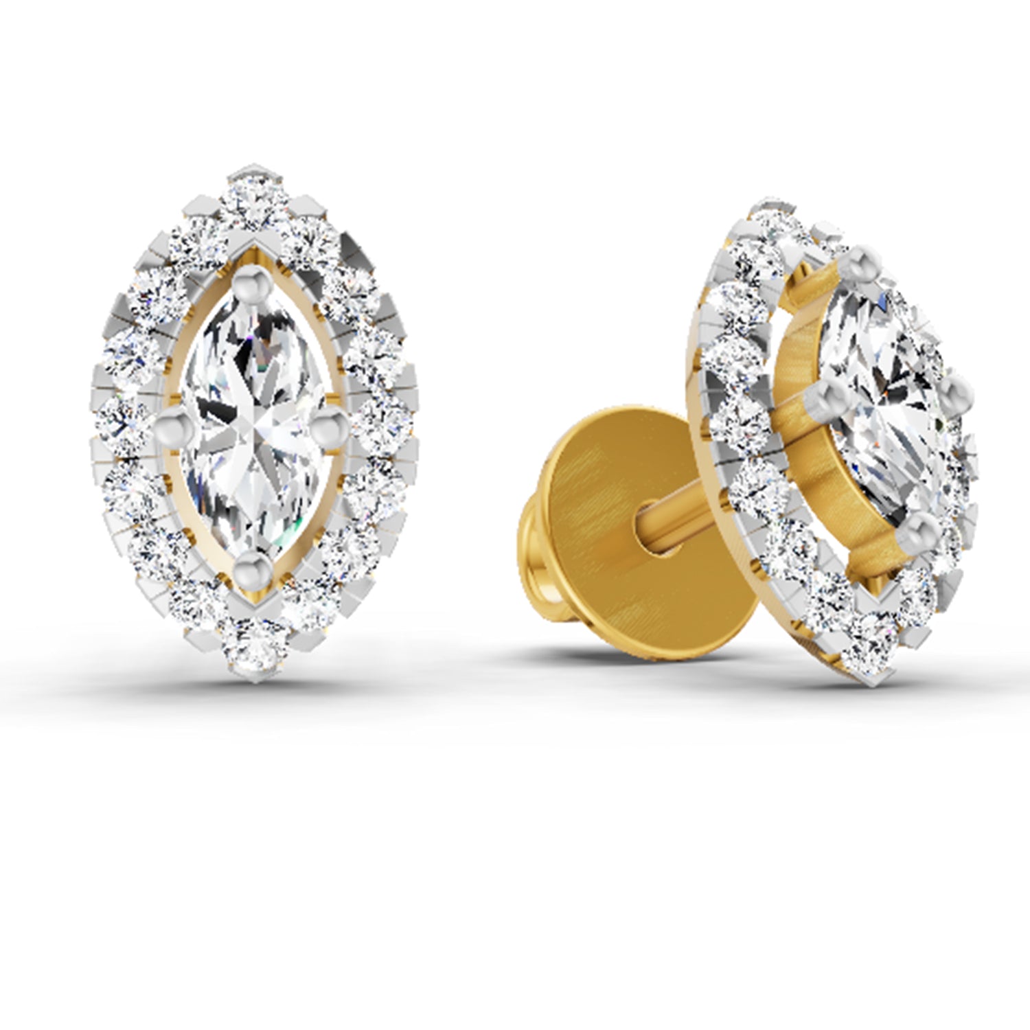 0.66 Ct Marquise Shape Halo Diamond Earrings | 14K Yellow Gold