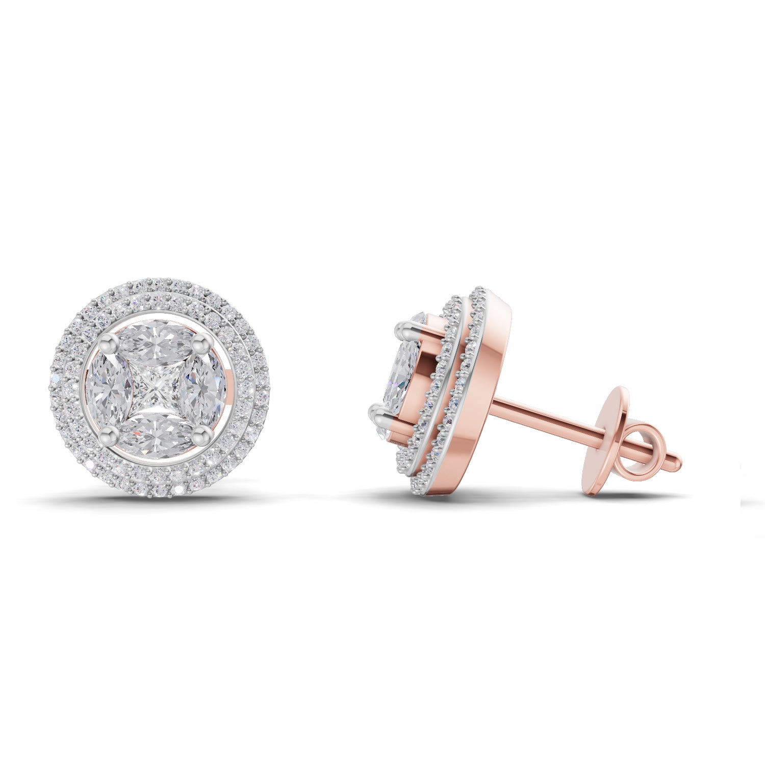 1.74 Ct Marquise Shape Halo Diamond Earrings | 14K Rose Gold