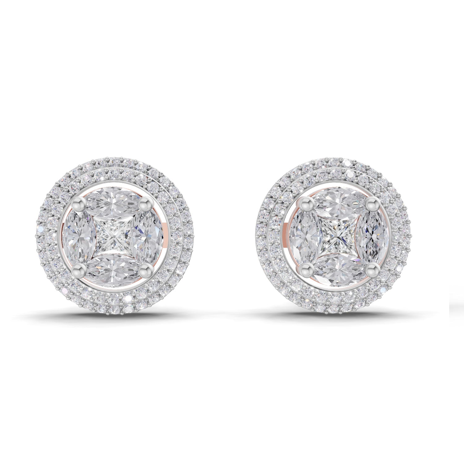 1.74 Ct Marquise Shape Halo Diamond Earrings | 14K Rose Gold