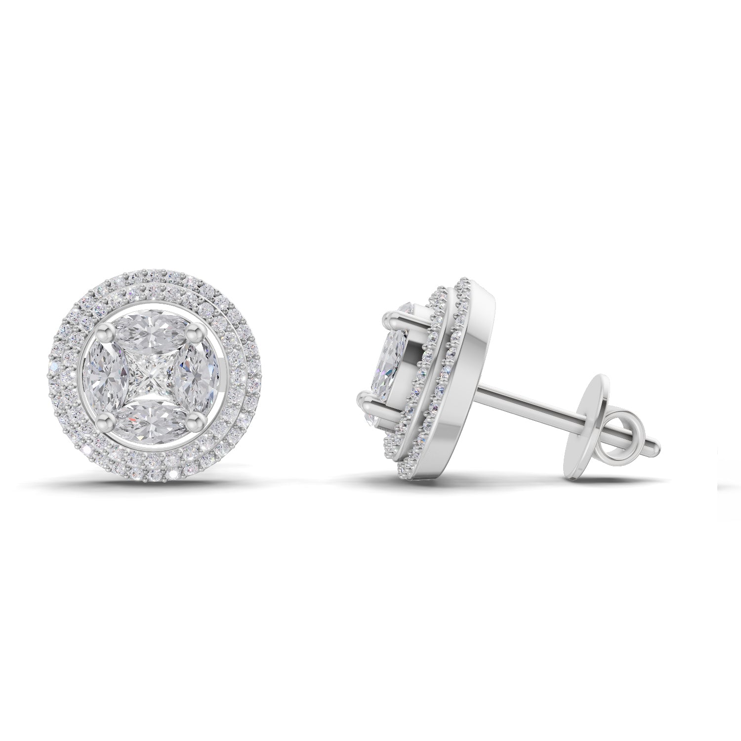 1.74 Ct Marquise Shape Halo Diamond Earrings | 14K White Gold