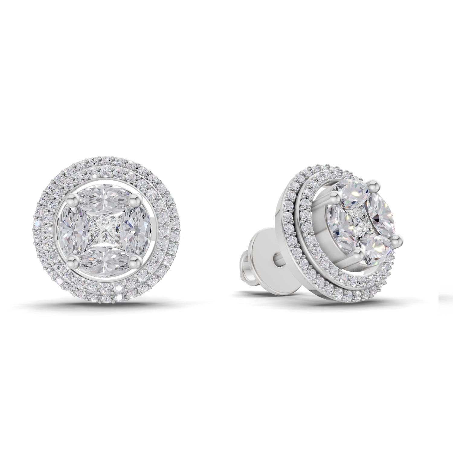 1.74 Ct Marquise Shape Halo Diamond Earrings | 14K White Gold