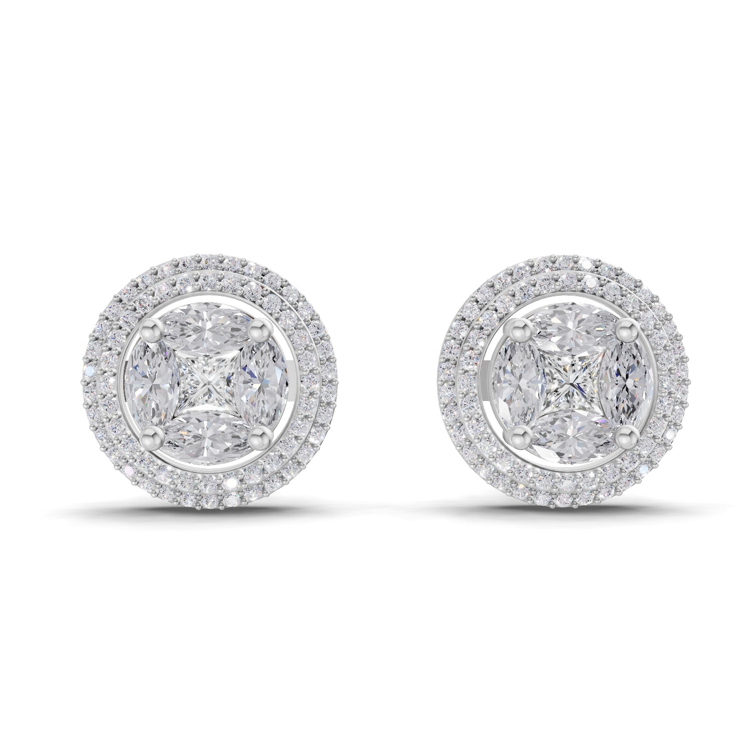 1.74 Ct Marquise Shape Halo Diamond Earrings | 14K White Gold