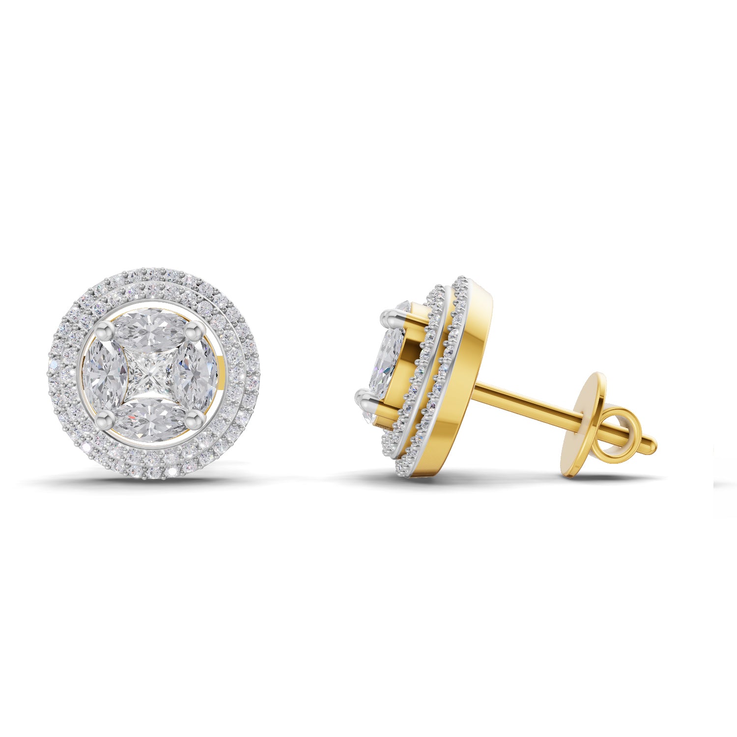 1.74 Ct Marquise Shape Halo Diamond Earrings | 14K Yellow Gold