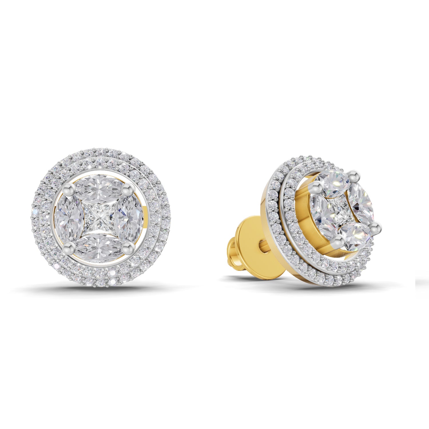 1.74 Ct Marquise Shape Halo Diamond Earrings | 14K Yellow Gold