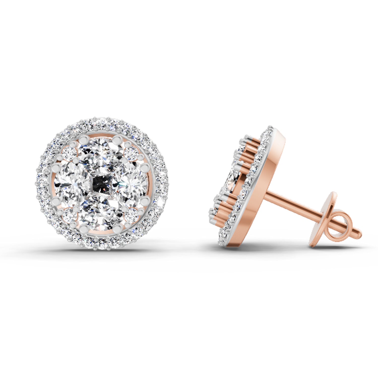 2.05 Ct Oval Shape Cluster Diamond Earrings | 14K Rose Gold