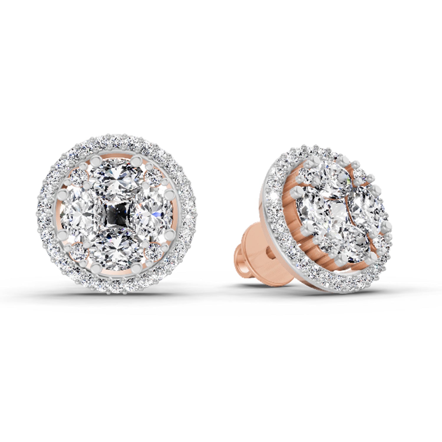 2.05 Ct Oval Shape Cluster Diamond Earrings | 14K Rose Gold