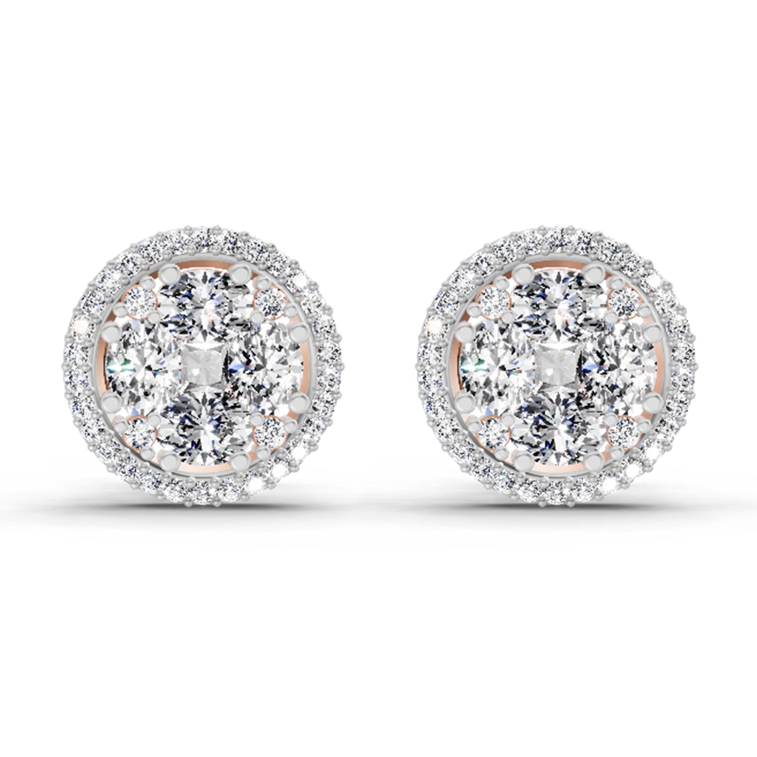 2.05 Ct Oval Shape Cluster Diamond Earrings | 14K Rose Gold