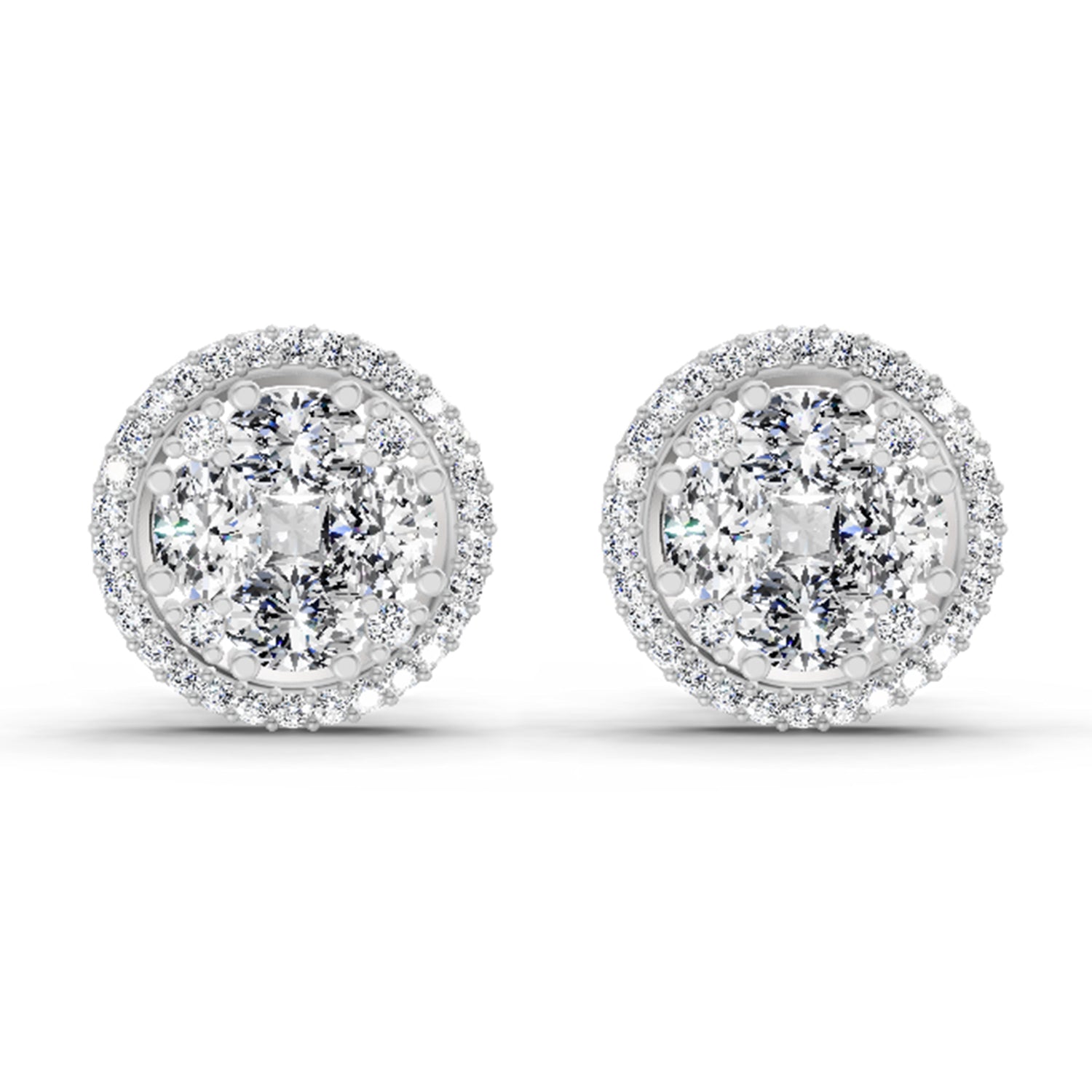 2.05 Ct Oval Shape Cluster Diamond Earrings | 14K White Gold