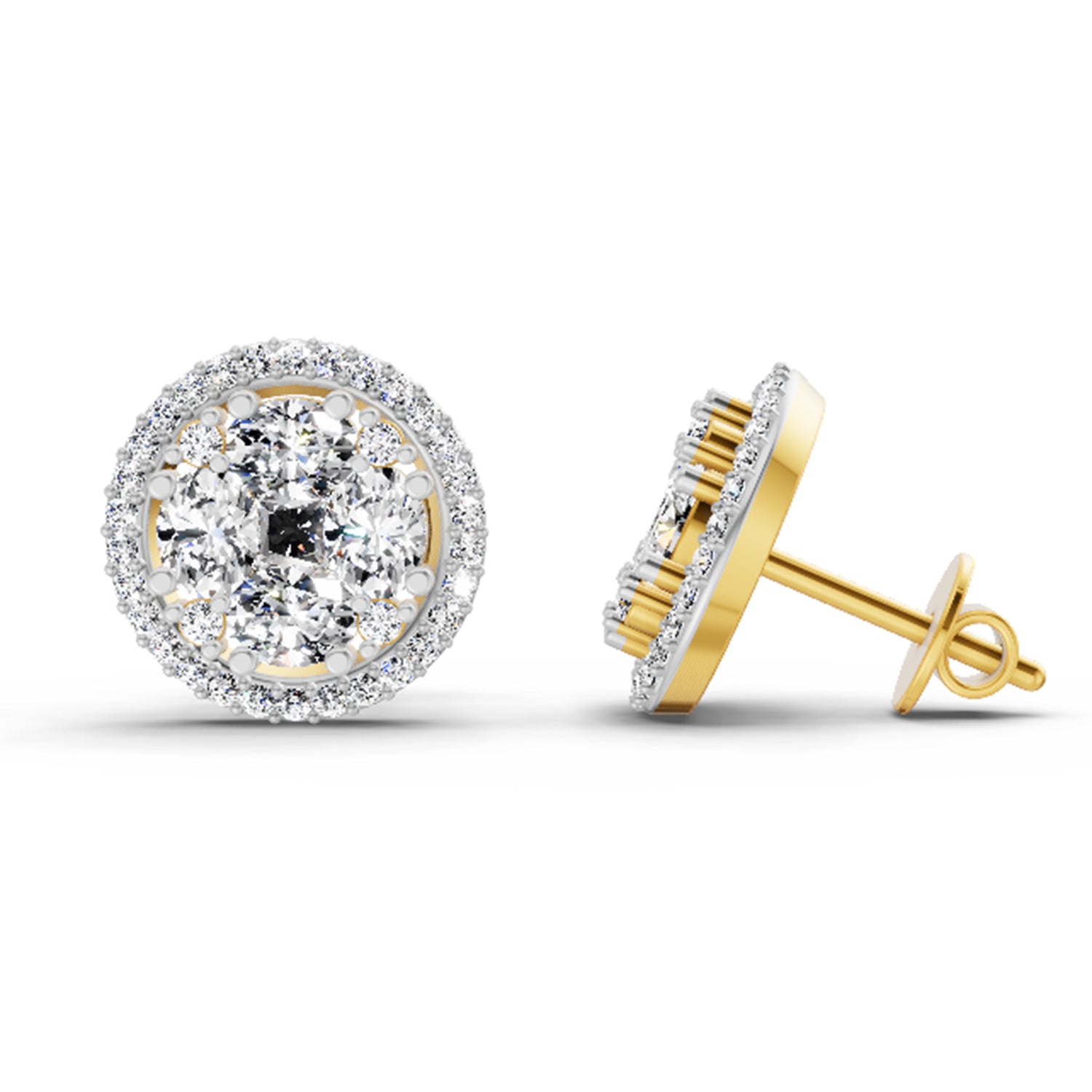 2.05 Ct Oval Shape Cluster Diamond Earrings | 14K Yellow Gold