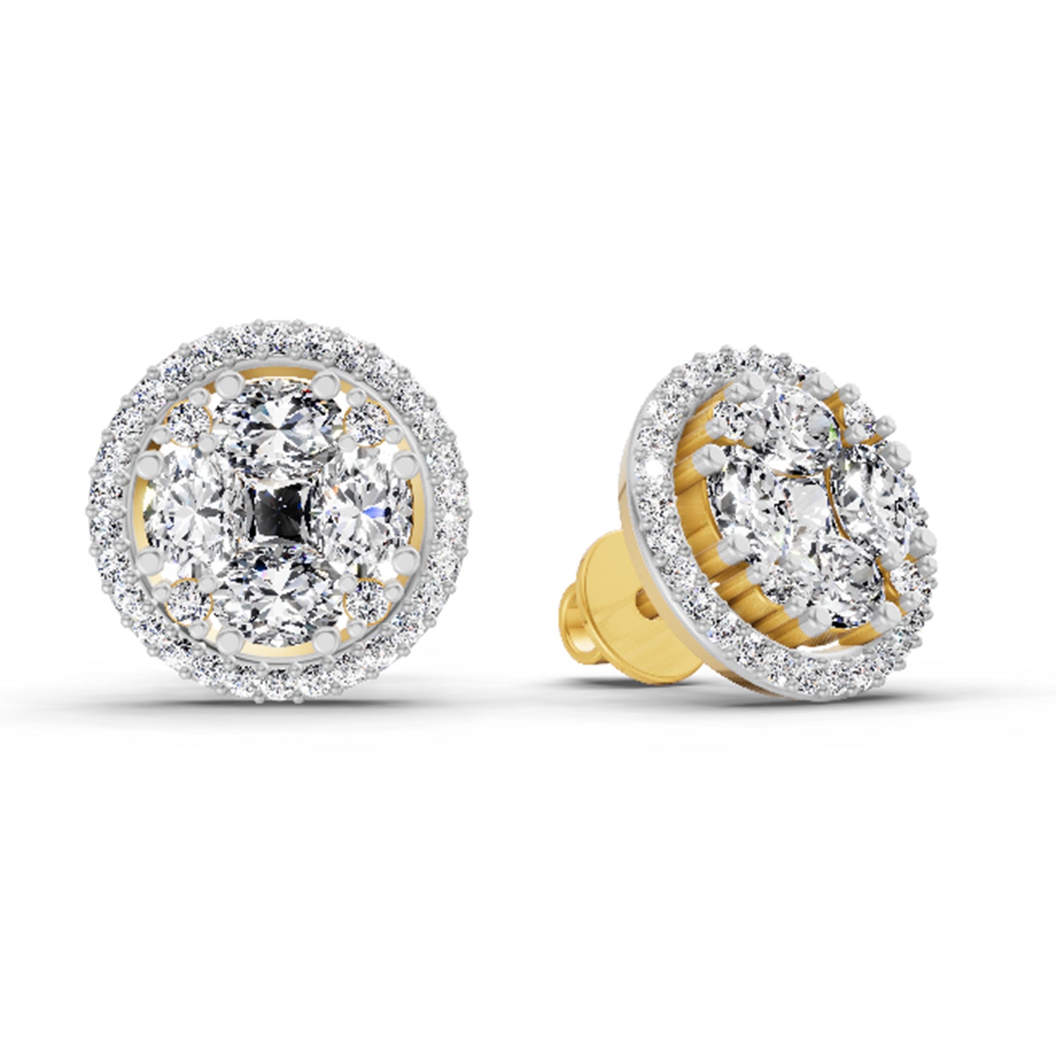 2.05 Ct Oval Shape Cluster Diamond Earrings | 14K Yellow Gold