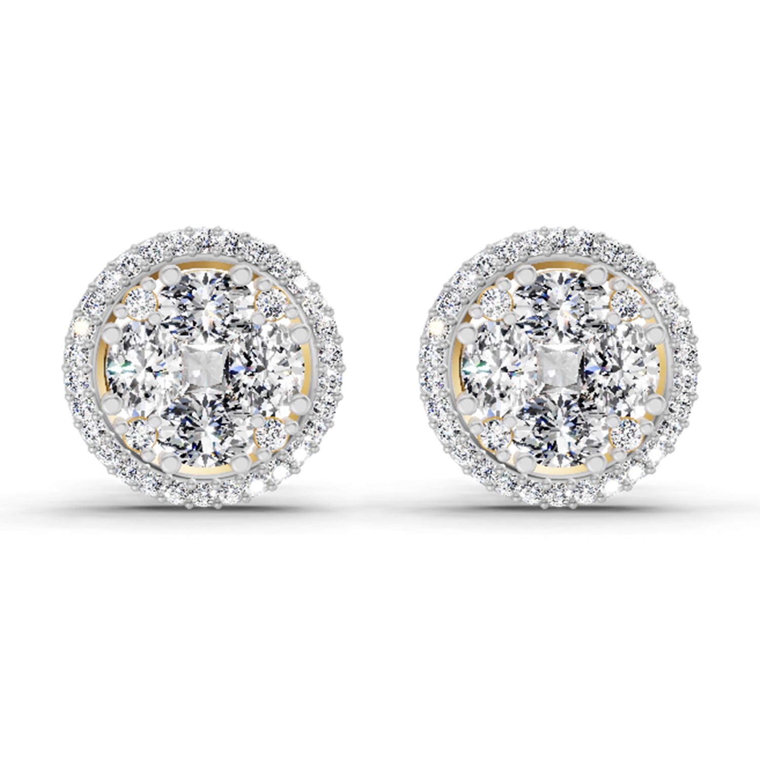 2.05 Ct Oval Shape Cluster Diamond Earrings | 14K Yellow Gold