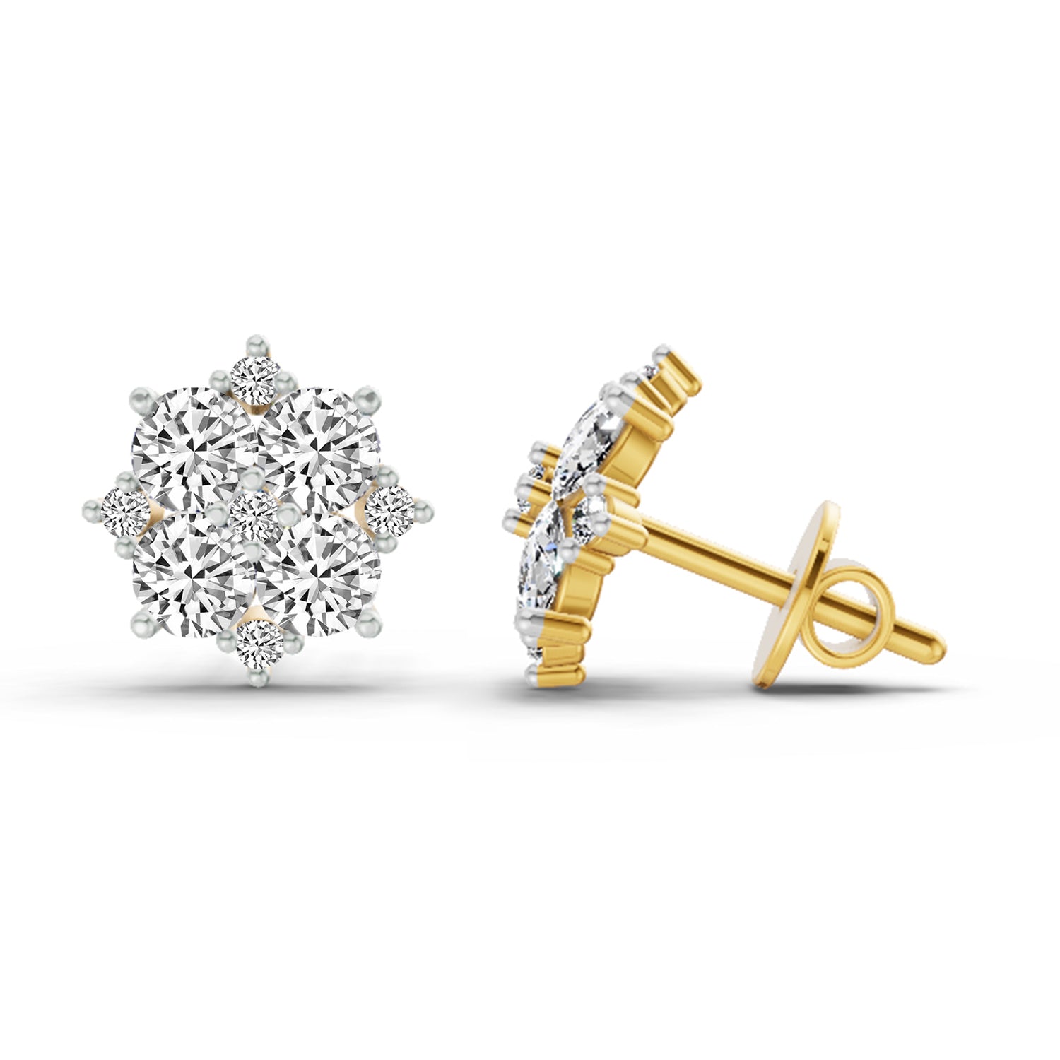 1.23 Ct Round Cluster Earrings | 14K Yellow Gold