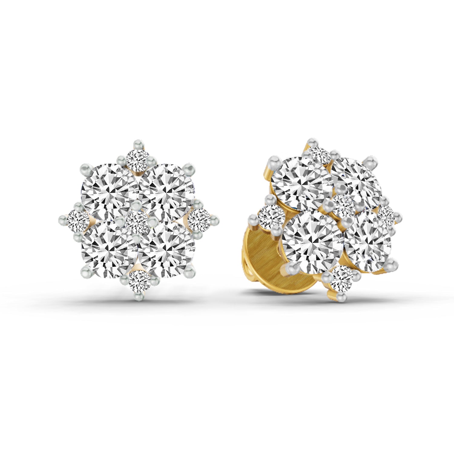 1.23 Ct Round Cluster Earrings | 14K Yellow Gold