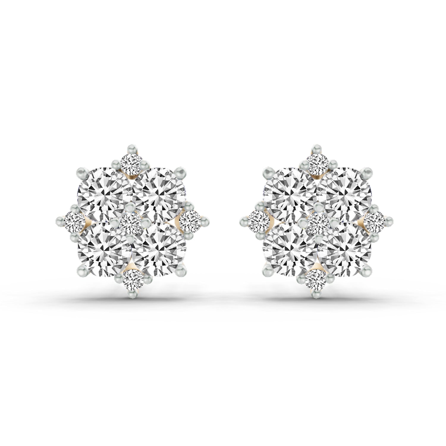1.23 Ct Round Cluster Earrings | 14K Yellow Gold