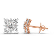 1.07 Ct Round Cluster Square Shpae Earrings | 14K Rose Gold