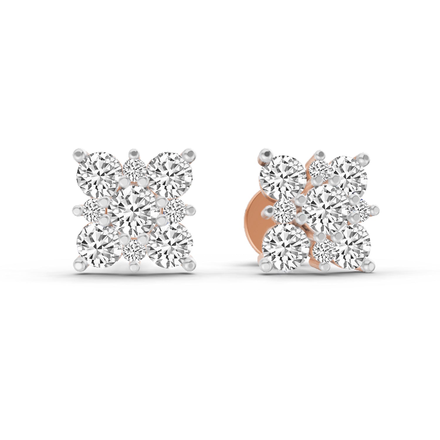 1.07 Ct Round Cluster Square Shpae Earrings | 14K Rose Gold