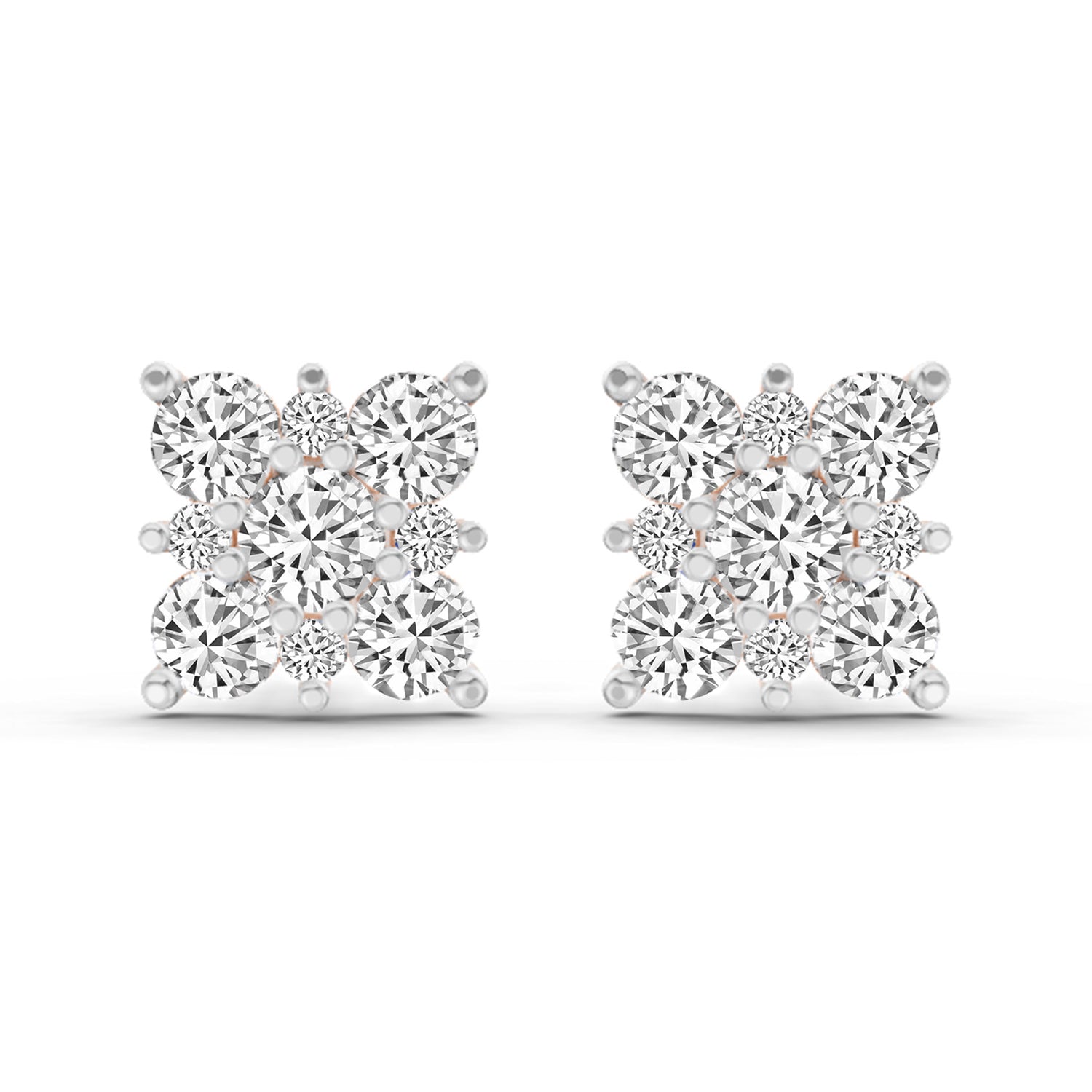 1.07 Ct Round Cluster Square Shpae Earrings | 14K Rose Gold