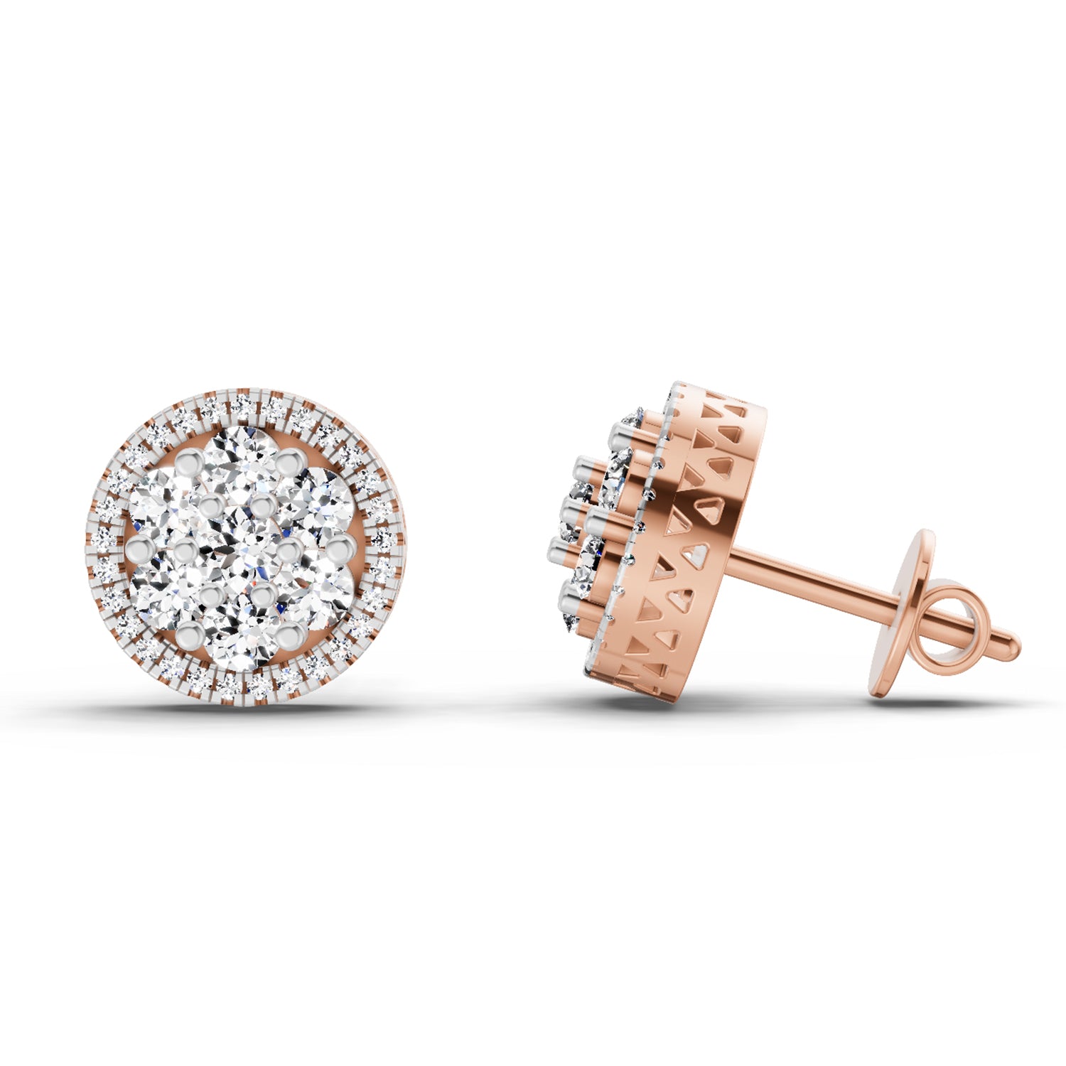 0.82 Ct Round Shape Cluster Diamond Earrings | 14K Rose Gold