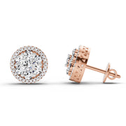 0.82 Ct Round Shape Cluster Diamond Earrings | 14K Rose Gold