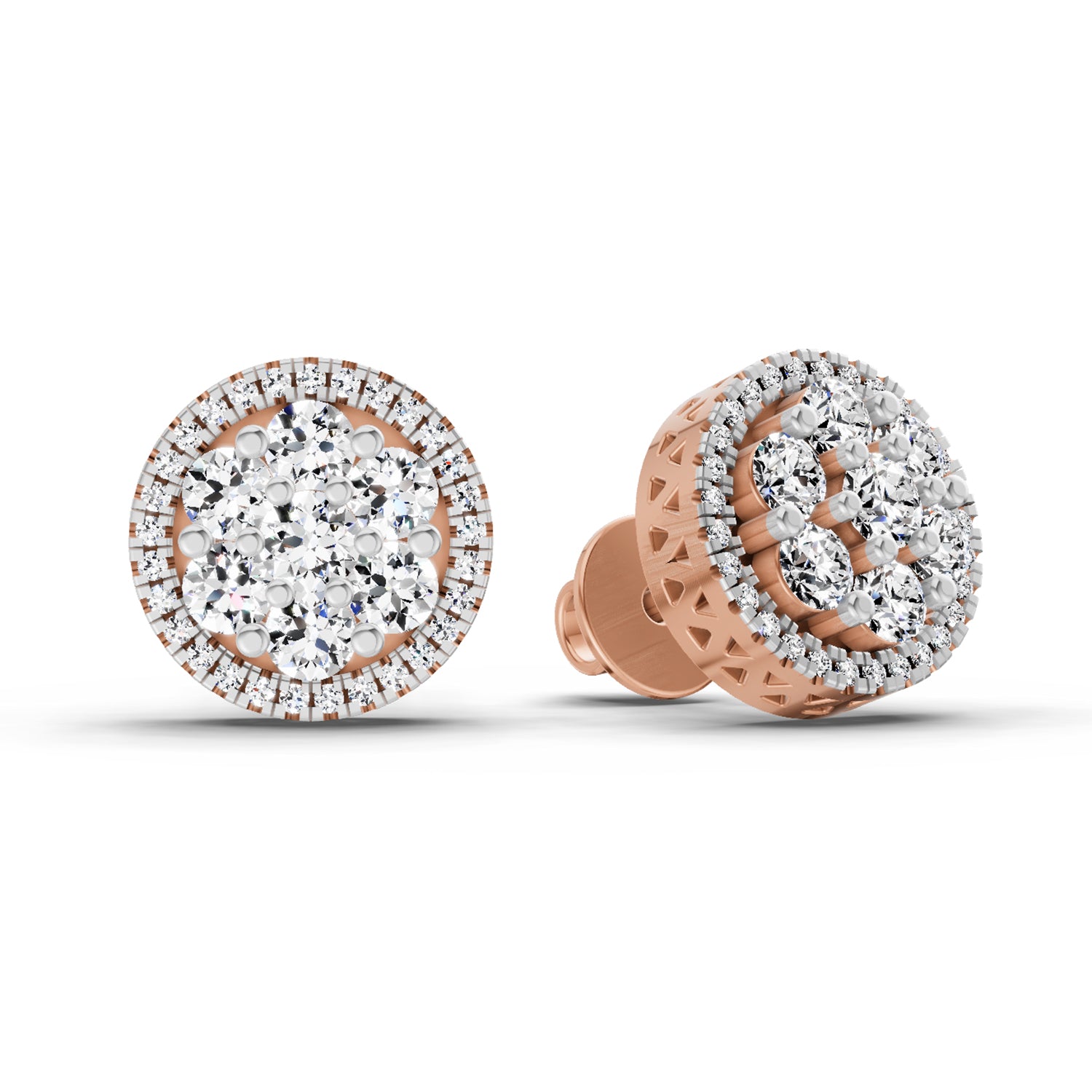 0.82 Ct Round Shape Cluster Diamond Earrings | 14K Rose Gold