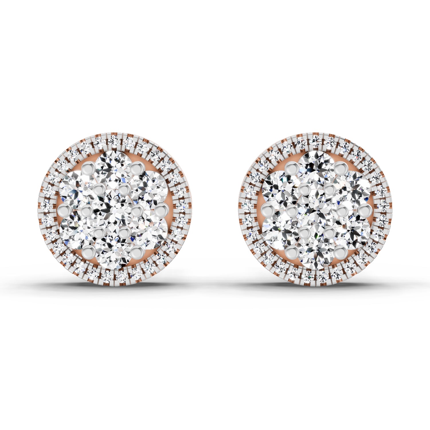 0.82 Ct Round Shape Cluster Diamond Earrings | 14K Rose Gold