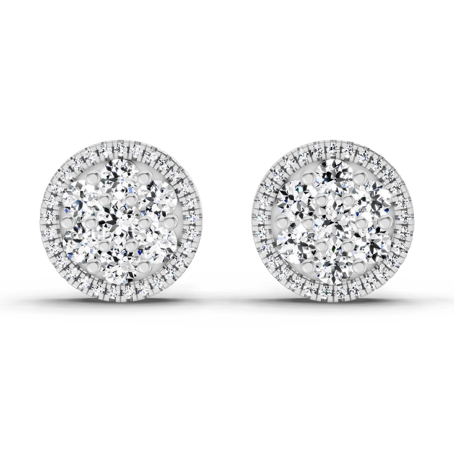 0.82 Ct Round Shape Cluster Diamond Earrings | 14K White Gold