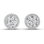 0.82 Ct Round Shape Cluster Diamond Earrings | 14K White Gold