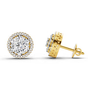 0.82 Ct Round Shape Cluster Diamond Earrings | 14K Yellow Gold