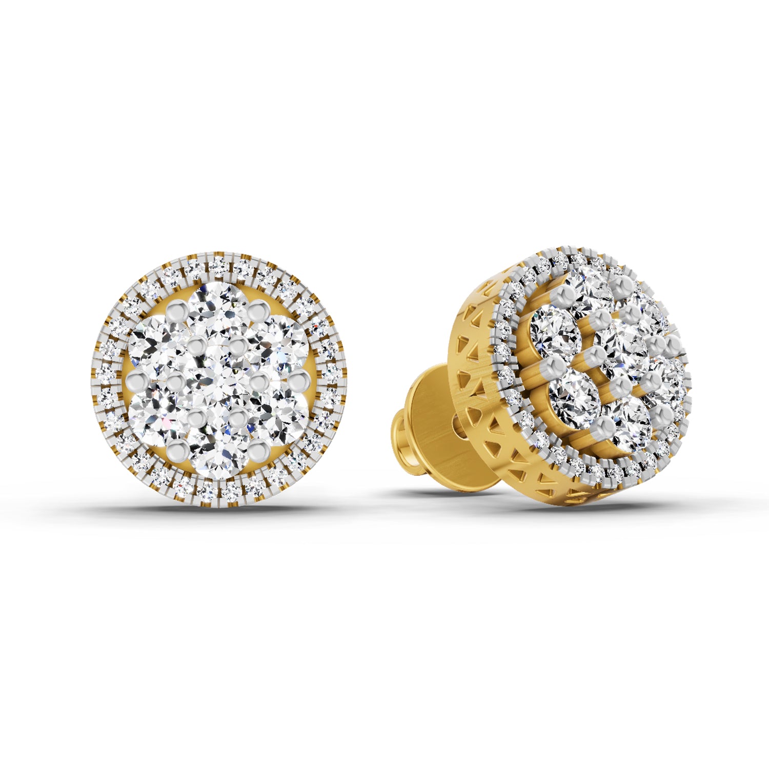 0.82 Ct Round Shape Cluster Diamond Earrings | 14K Yellow Gold