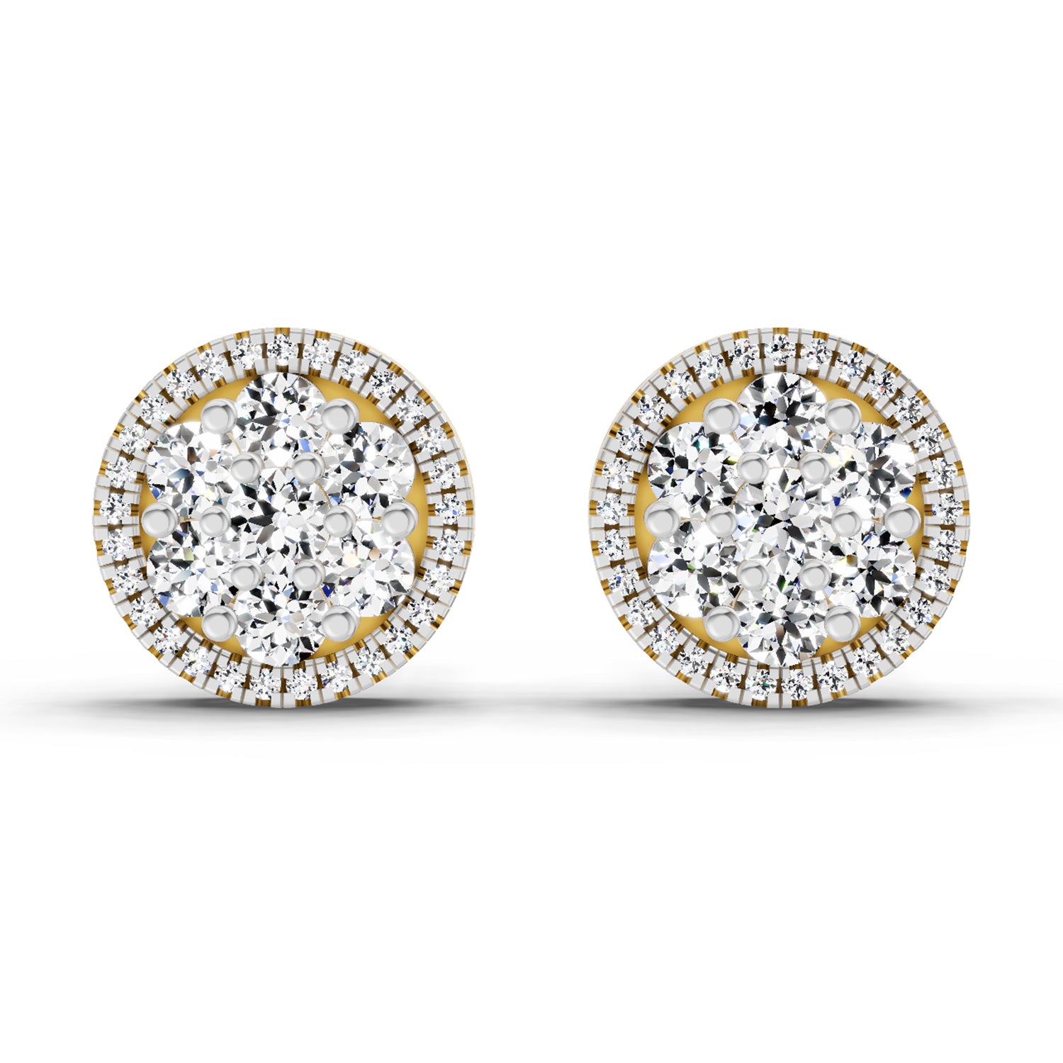0.82 Ct Round Shape Cluster Diamond Earrings | 14K Yellow Gold
