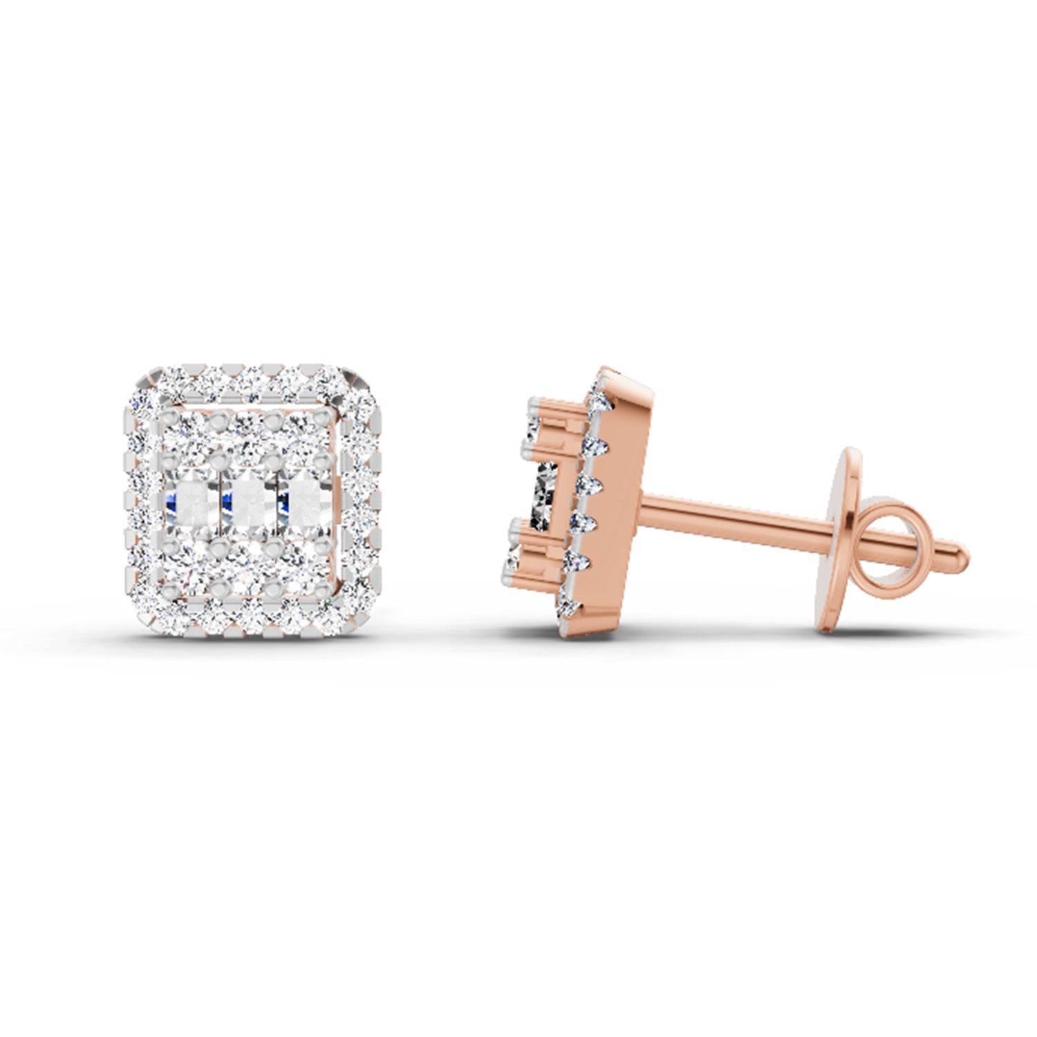 0.45 Ct Baguette Shape Cluster Diamond Earrings | 14K Rose Gold