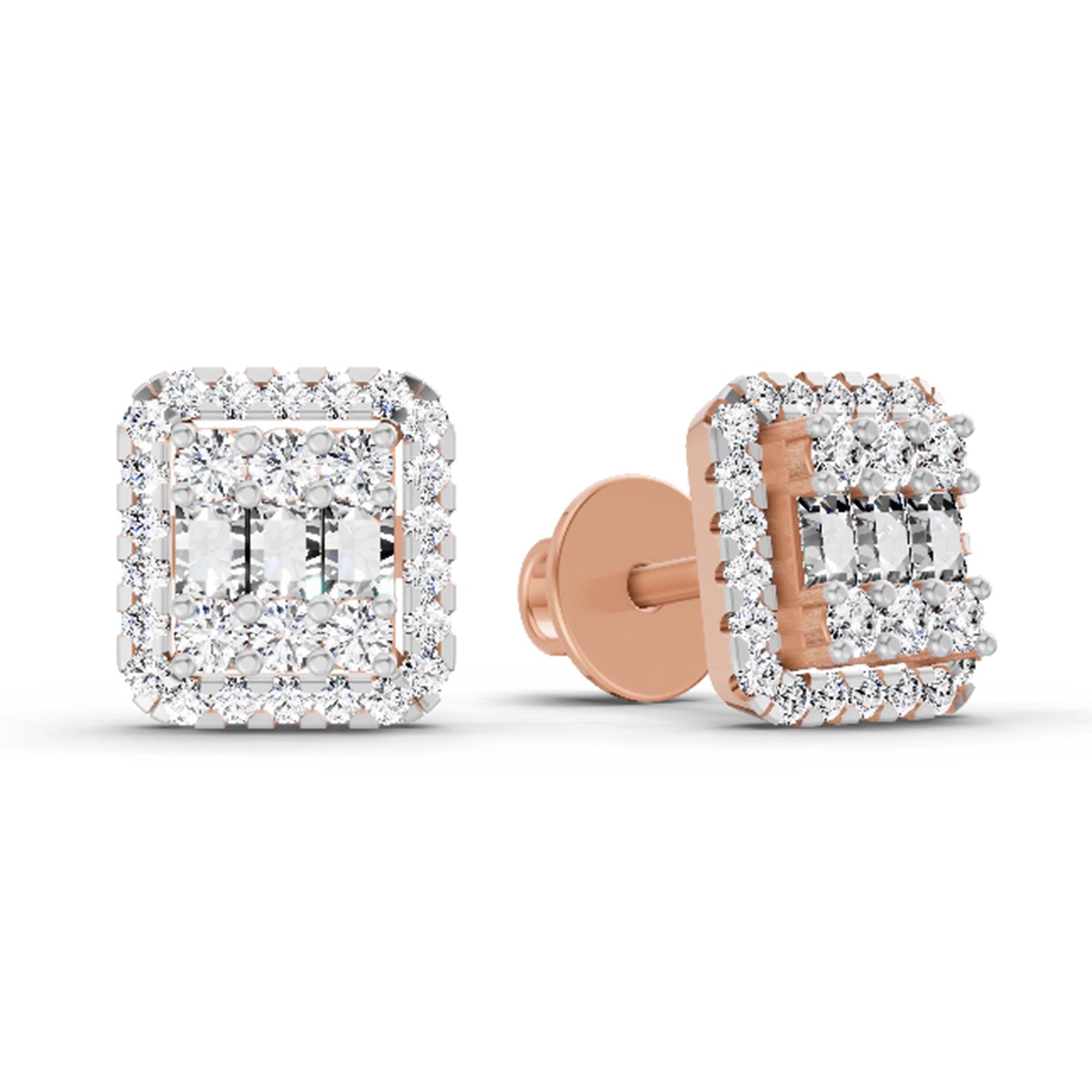 0.45 Ct Baguette Shape Cluster Diamond Earrings | 14K Rose Gold