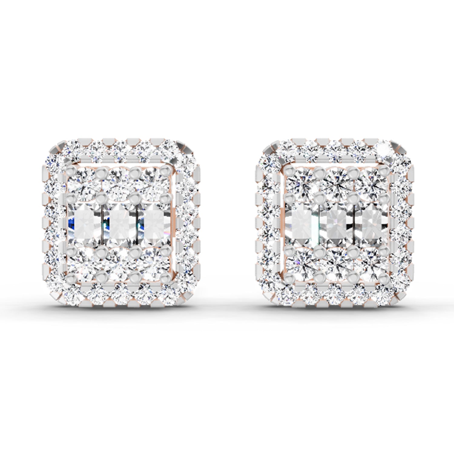 0.45 Ct Baguette Shape Cluster Diamond Earrings | 14K Rose Gold