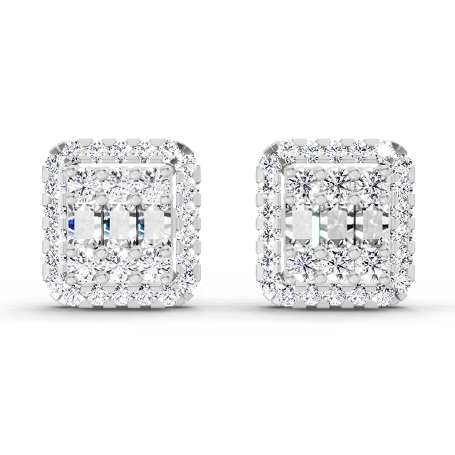 0.45 Ct Baguette Shape Cluster Diamond Earrings | 14K White Gold