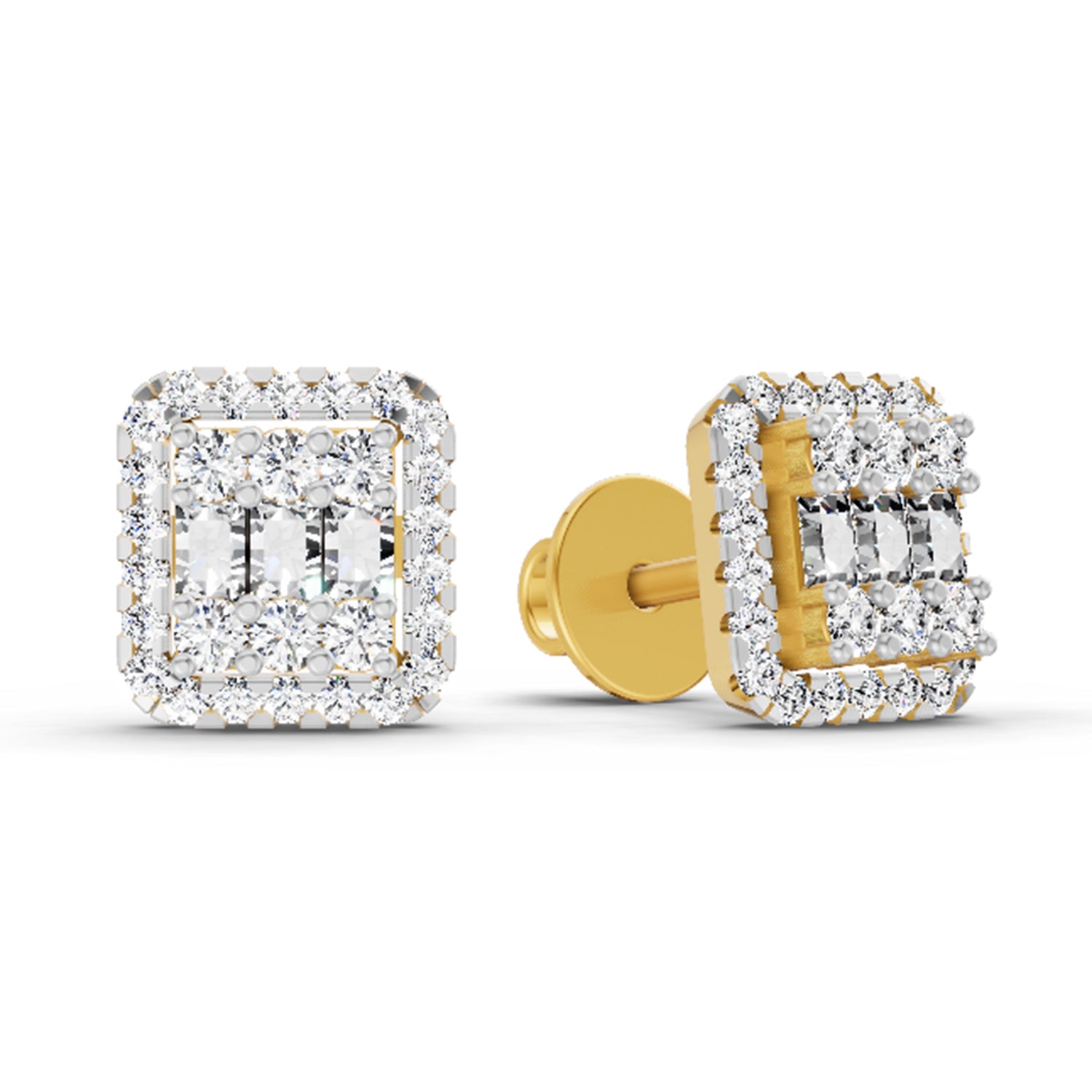 0.45 Ct Baguette Shape Cluster Diamond Earrings | 14K Yellow Gold