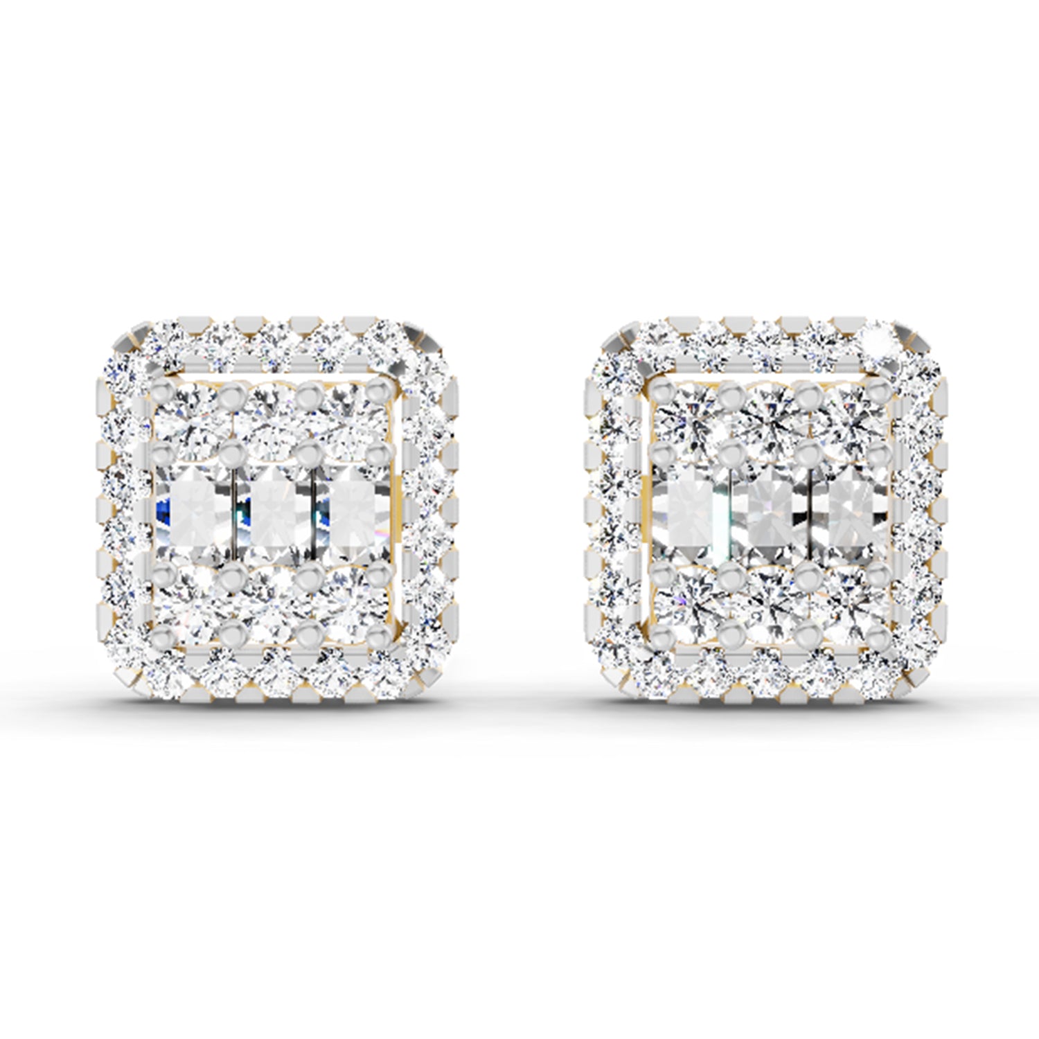 0.45 Ct Baguette Shape Cluster Diamond Earrings | 14K Yellow Gold
