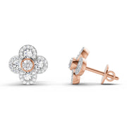 0.79 Ct Round Shape Cluster Diamond Earrings | 14K Rose Gold