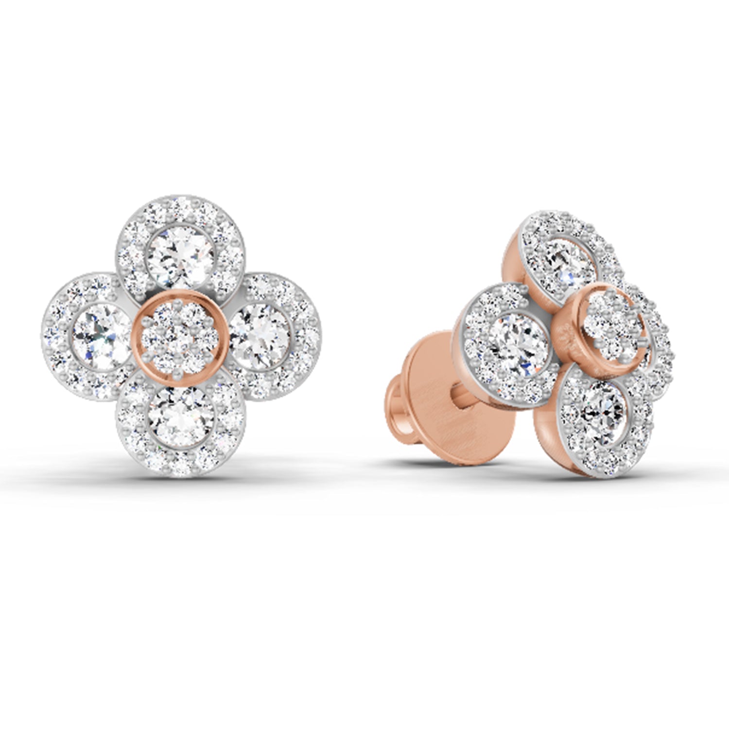 0.79 Ct Round Shape Cluster Diamond Earrings | 14K Rose Gold