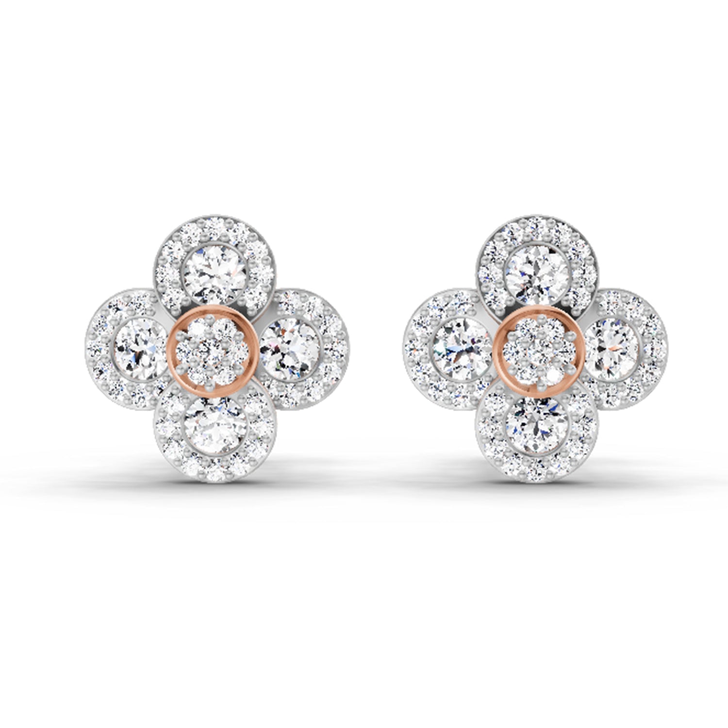 0.79 Ct Round Shape Cluster Diamond Earrings | 14K Rose Gold