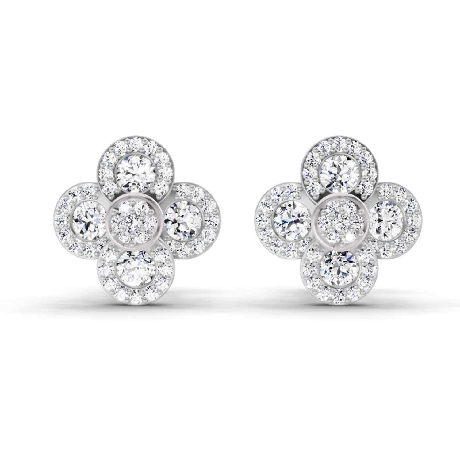 0.79 Ct Round Shape Cluster Diamond Earrings | 14K White Gold