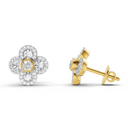 0.79 Ct Round Shape Cluster Diamond Earrings | 14K Yellow Gold