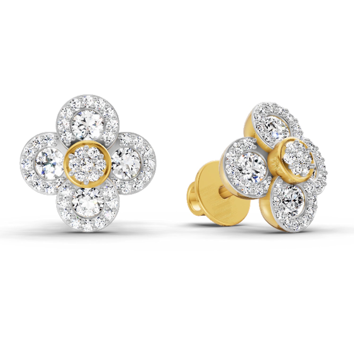 0.79 Ct Round Shape Cluster Diamond Earrings | 14K Yellow Gold