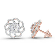 1.15 Ct Round Shape Cluster Diamond Earrings | 14K Rose Gold