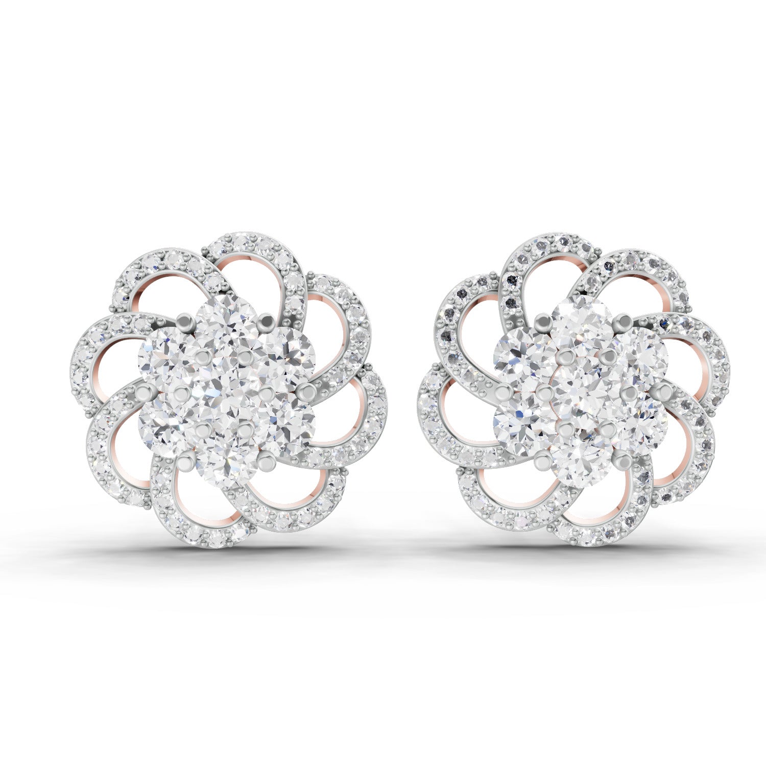 1.15 Ct Round Shape Cluster Diamond Earrings | 14K Rose Gold