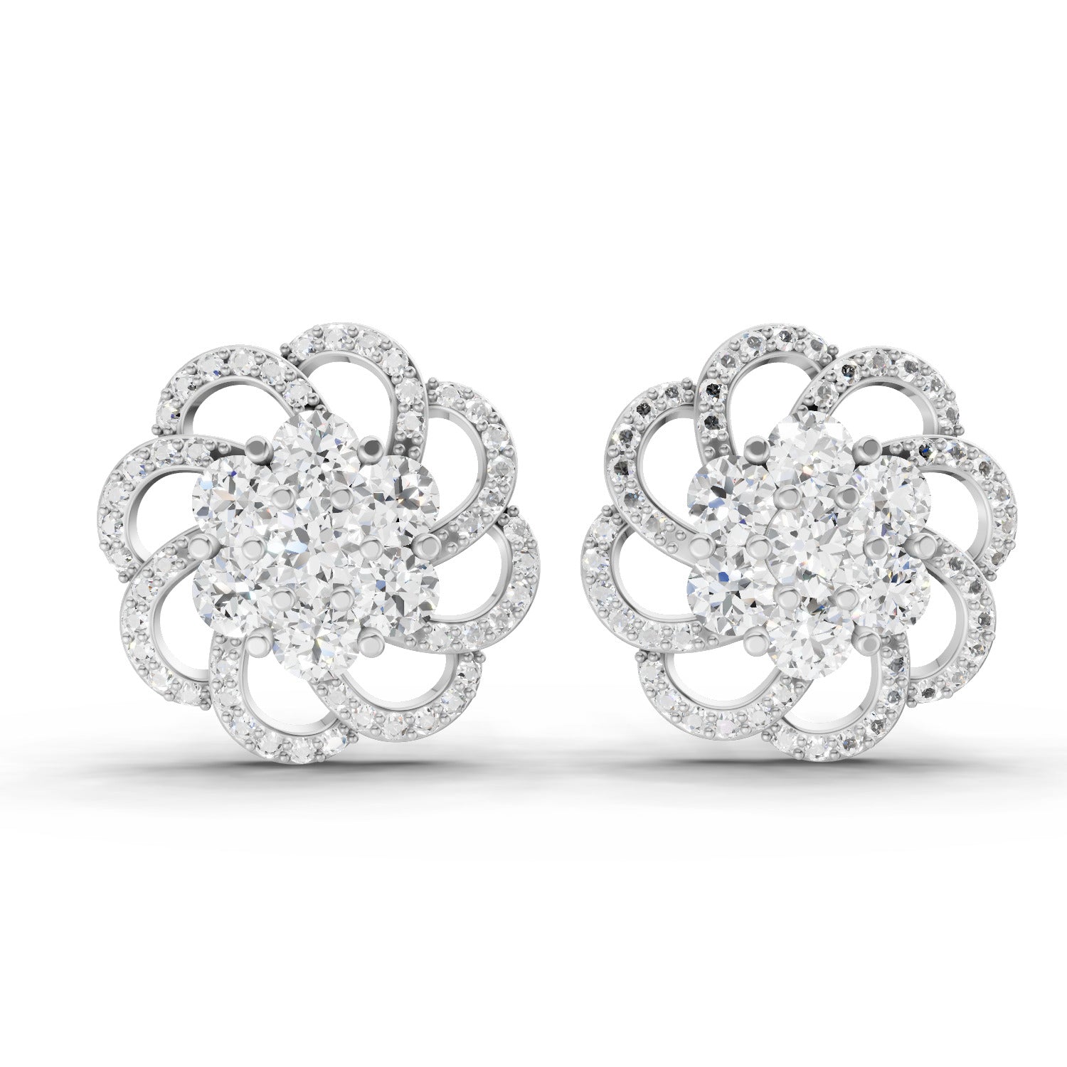 1.15 Ct Round Shape Cluster Diamond Earrings | 14K White Gold